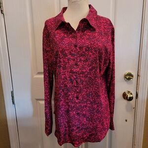 CooliBar Large Blouse Top Long Sleeve Hot Pink Floral Paisley Sun Protection